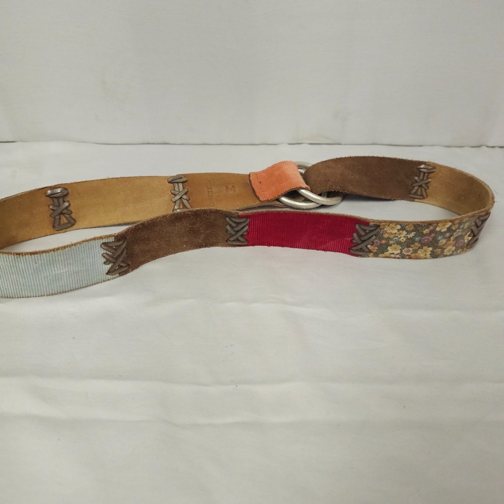 Vintage Lucky Brand Leather Belt Women 30 Inch Length Leather Corduroy Patchwork - Picture 7 of 15